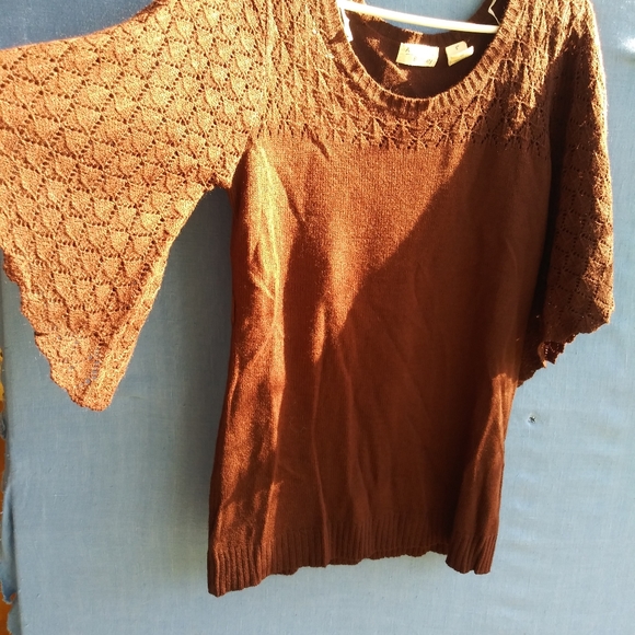 Allison Brittney Women's Size Small Brown Flared Sleeve Top - Picture 3 of 5
